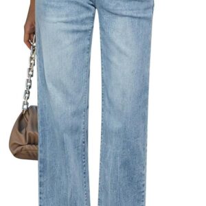 GRAPENT Straight Leg Jeans for Women High Waisted Stretchy Frayed Raw Hem Loose Denim Pants Casual Baggy Jean Trousers