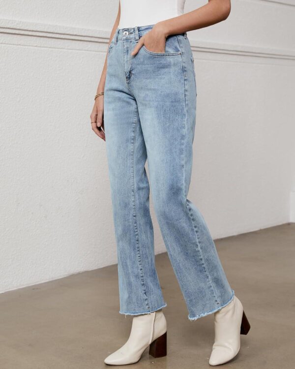 GRAPENT Straight Leg Jeans for Women High Waisted Stretchy Frayed Raw Hem Loose Denim Pants Casual Baggy Jean Trousers - Image 2