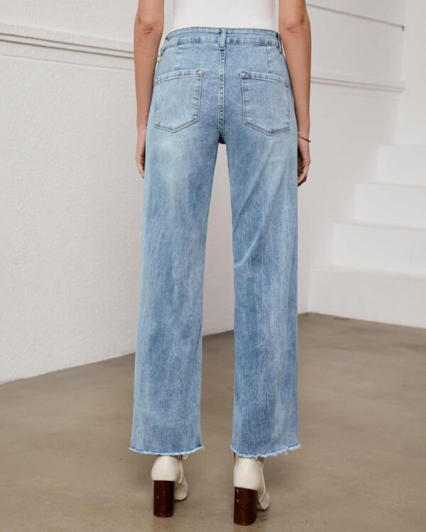 GRAPENT Straight Leg Jeans for Women High Waisted Stretchy Frayed Raw Hem Loose Denim Pants Casual Baggy Jean Trousers - Image 3