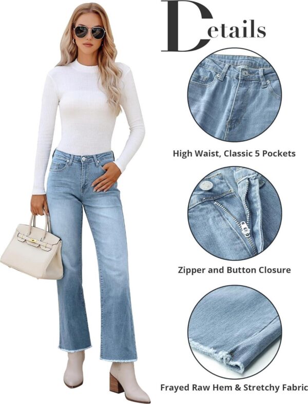 GRAPENT Straight Leg Jeans for Women High Waisted Stretchy Frayed Raw Hem Loose Denim Pants Casual Baggy Jean Trousers - Image 6