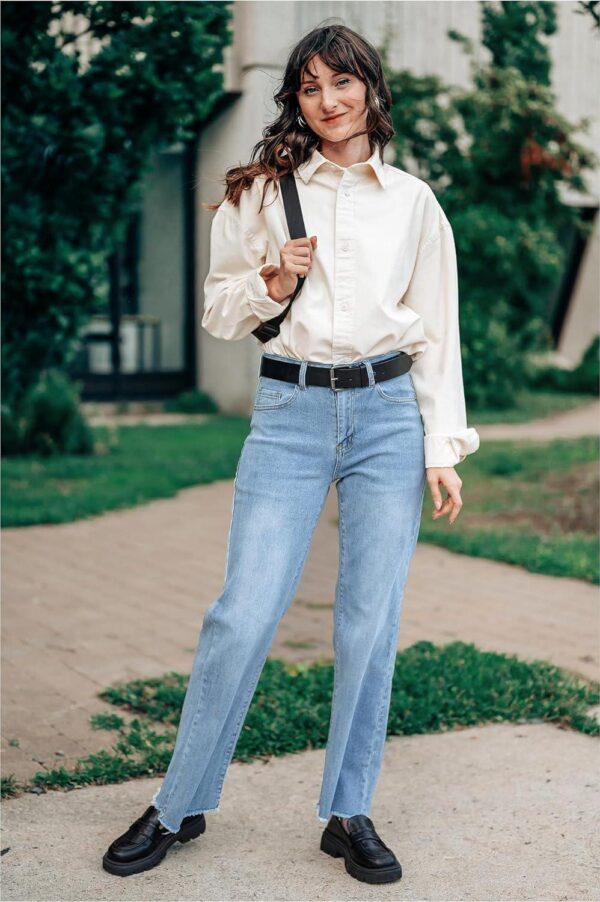 GRAPENT Straight Leg Jeans for Women High Waisted Stretchy Frayed Raw Hem Loose Denim Pants Casual Baggy Jean Trousers - Image 4