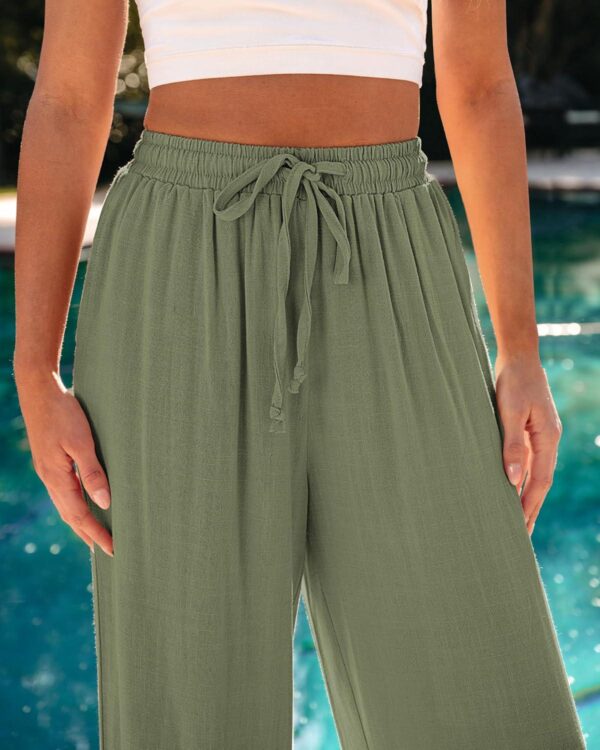 GRAPENT Wide Leg Pants Woman Linen High Waisted Pull On Flowy Casual Baggy Drawstring Palazzo Trousers Pants Resort Wear - Image 4