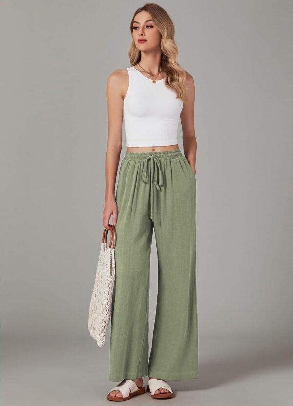 GRAPENT Wide Leg Pants Woman Linen High Waisted Pull On Flowy Casual Baggy Drawstring Palazzo Trousers Pants Resort Wear - Image 5