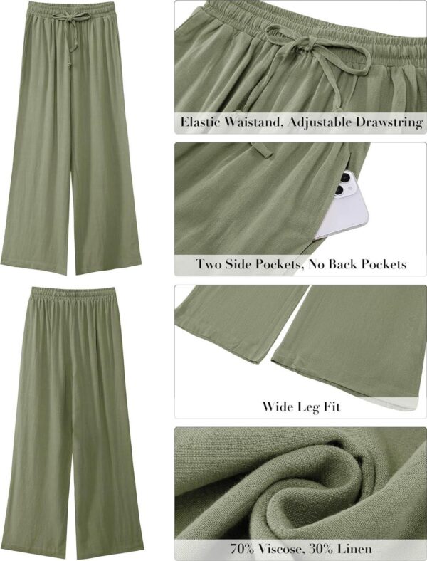 GRAPENT Wide Leg Pants Woman Linen High Waisted Pull On Flowy Casual Baggy Drawstring Palazzo Trousers Pants Resort Wear - Image 6