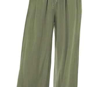 GRAPENT Wide Leg Pants Woman Linen High Waisted Pull On Flowy Casual Baggy Drawstring Palazzo Trousers Pants Resort Wear