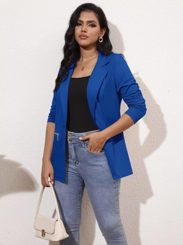 Genhoo Women's Long Sleeve Blazer Open Front Cardigan Jacket Work Office Blazer with Zipper Pockets S-3XL - Image 2