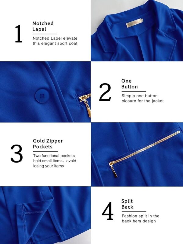 Genhoo Women's Long Sleeve Blazer Open Front Cardigan Jacket Work Office Blazer with Zipper Pockets S-3XL - Image 5