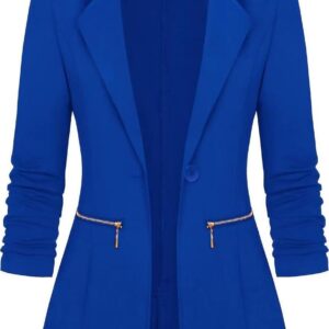 Genhoo Women's Long Sleeve Blazer Open Front Cardigan Jacket Work Office Blazer with Zipper Pockets S-3XL