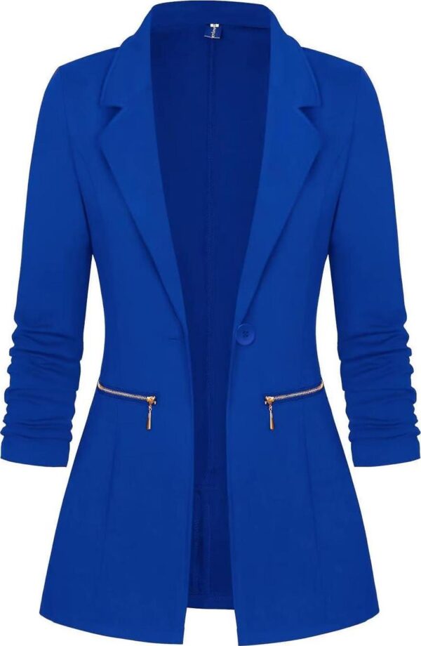 Genhoo Women's Long Sleeve Blazer Open Front Cardigan Jacket Work Office Blazer with Zipper Pockets S-3XL