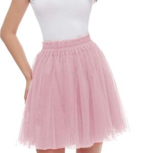 Girstunm Women's Elastic Waist Dancing Dress Princess Mesh Tulle Above Knee Skirts
