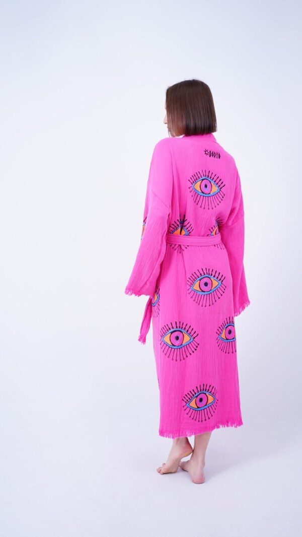 Handmade Evil Eye Boho Festival Kimono Boho Beachwear Beachwear Cover Up Ethnic Kimono Cardigan Bathrobe Morning Robe - Image 4