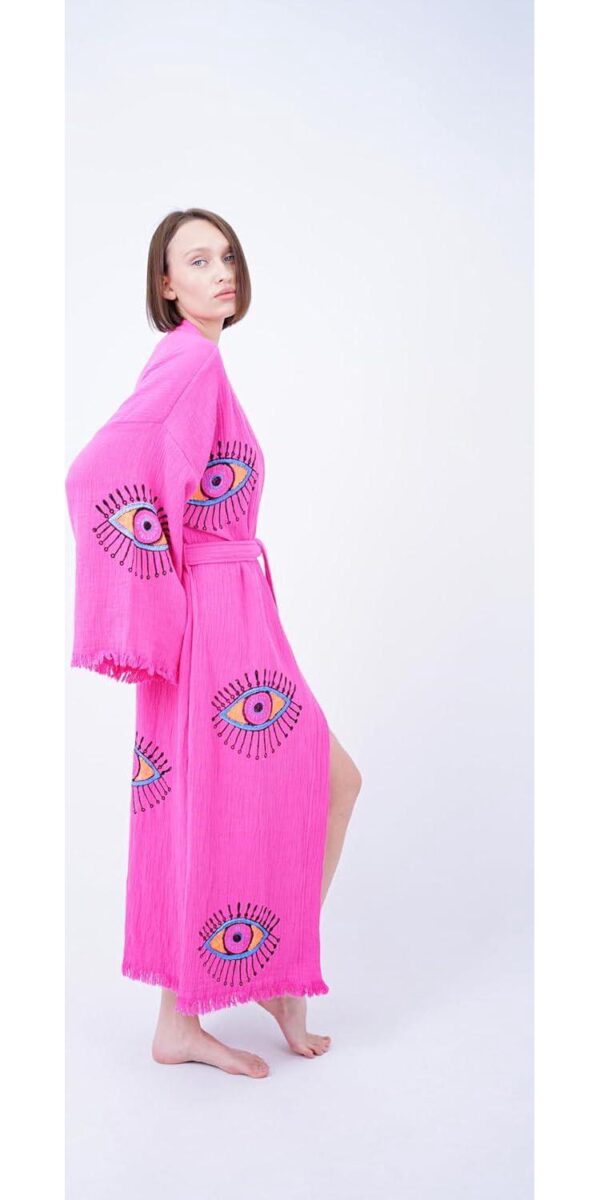 Handmade Evil Eye Boho Festival Kimono Boho Beachwear Beachwear Cover Up Ethnic Kimono Cardigan Bathrobe Morning Robe - Image 2