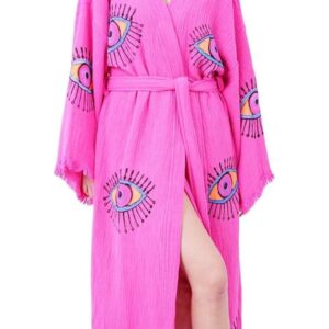 Handmade Evil Eye Boho Festival Kimono Boho Beachwear Beachwear Cover Up Ethnic Kimono Cardigan Bathrobe Morning Robe