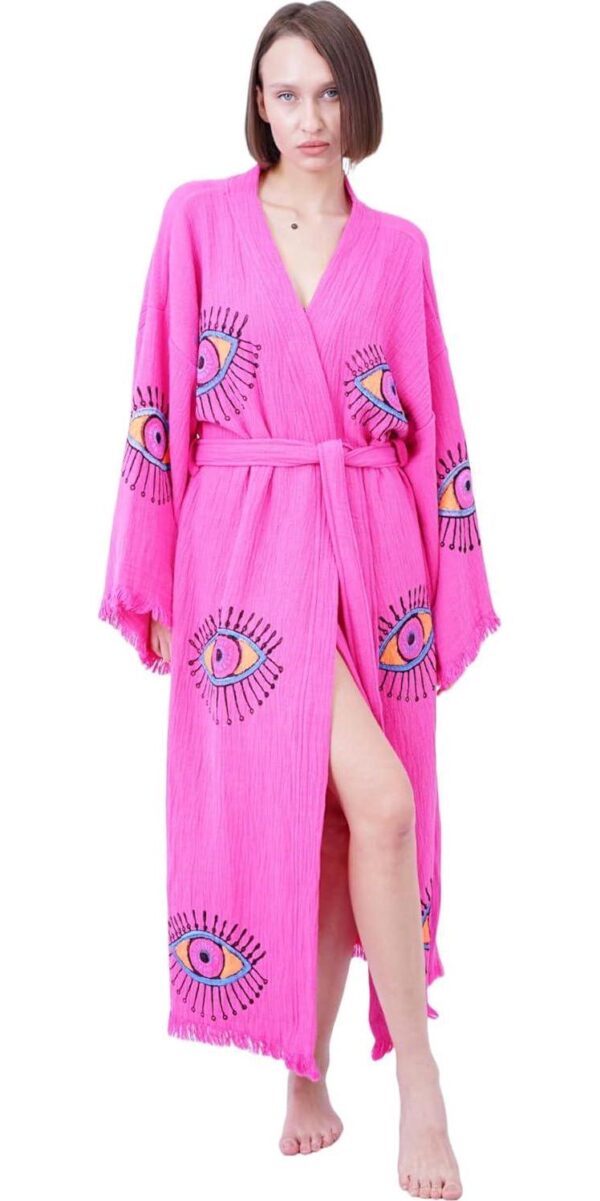 Handmade Evil Eye Boho Festival Kimono Boho Beachwear Beachwear Cover Up Ethnic Kimono Cardigan Bathrobe Morning Robe