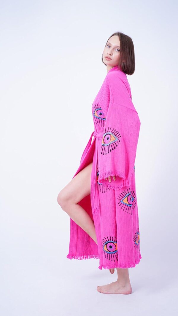 Handmade Evil Eye Boho Festival Kimono Boho Beachwear Beachwear Cover Up Ethnic Kimono Cardigan Bathrobe Morning Robe - Image 3