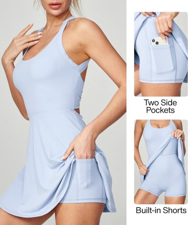 Heathyoga Tennis Dress, Cut Out Twisted Workout Dress Golf Athletic Dress with Built in Shorts and Bra Pockets for Women - Image 4