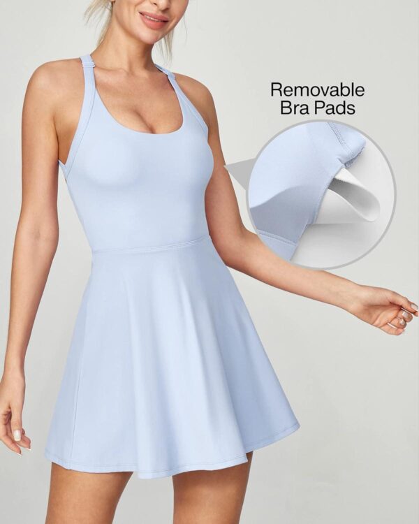 Heathyoga Tennis Dress, Cut Out Twisted Workout Dress Golf Athletic Dress with Built in Shorts and Bra Pockets for Women - Image 2