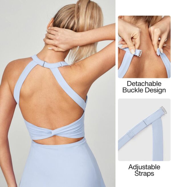 Heathyoga Tennis Dress, Cut Out Twisted Workout Dress Golf Athletic Dress with Built in Shorts and Bra Pockets for Women - Image 3