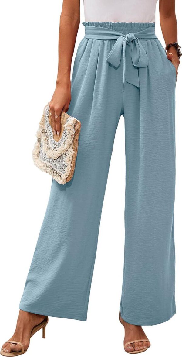 Heymoments Women's Wide Leg Lounge Pants with Pockets Lightweight High Waisted Adjustable Tie Knot Loose Trousers