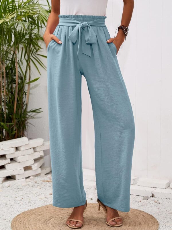 Heymoments Women's Wide Leg Lounge Pants with Pockets Lightweight High Waisted Adjustable Tie Knot Loose Trousers - Image 2