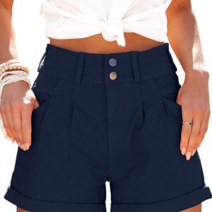 Hilltichu Womens Relaxed Fit Casual High Waist Pocketed Denim Shorts