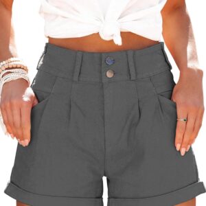 Hilltichu Womens Relaxed Fit Casual High Waist Pocketed Denim Shorts