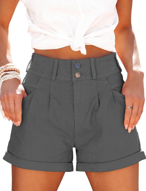 Hilltichu Womens Relaxed Fit Casual High Waist Pocketed Denim Shorts