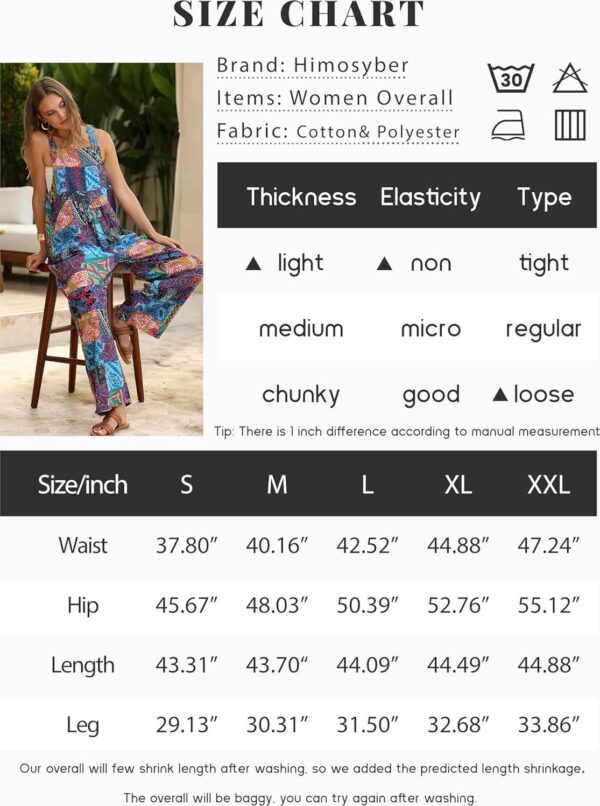 Himosyber Women's Patchwork Dual Pocket Jumpsuit Loose Floral Print Bohemian Wide Leg Bib Overall - Image 6