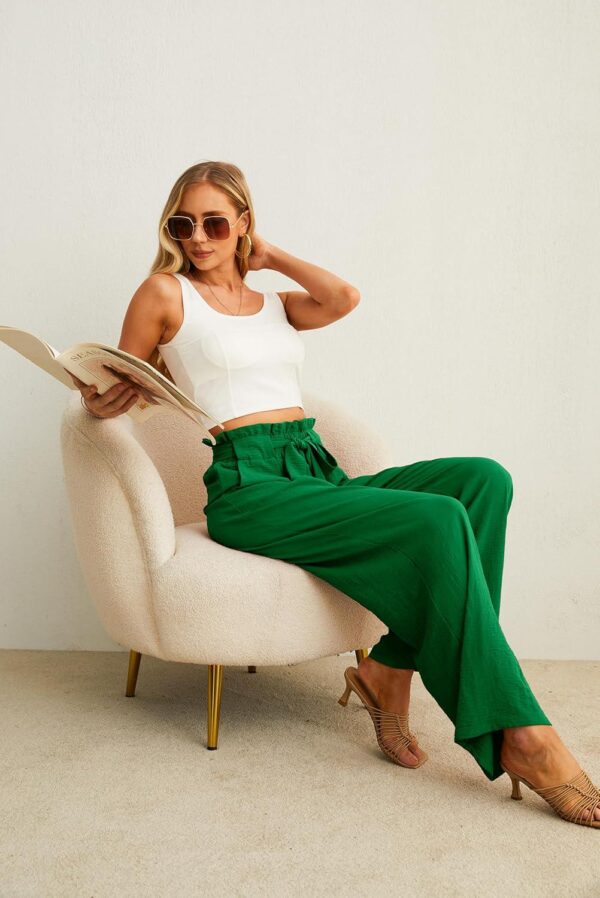IWOLLENCE Women's Wide Leg Pants with Pockets High Waist Adjustable Knot Loose Casual Trousers Business Work Casual Pants - Image 6