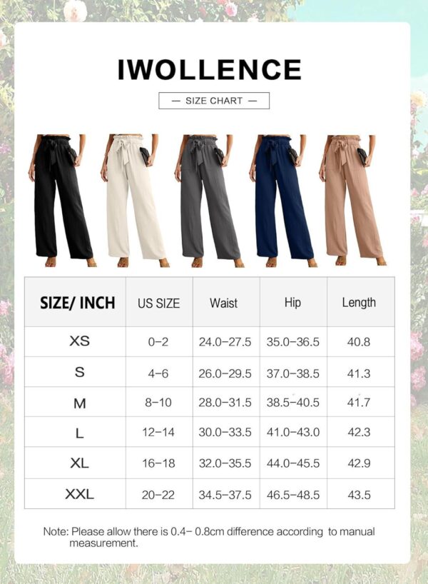 IWOLLENCE Women's Wide Leg Pants with Pockets High Waist Adjustable Knot Loose Casual Trousers Business Work Casual Pants - Image 4