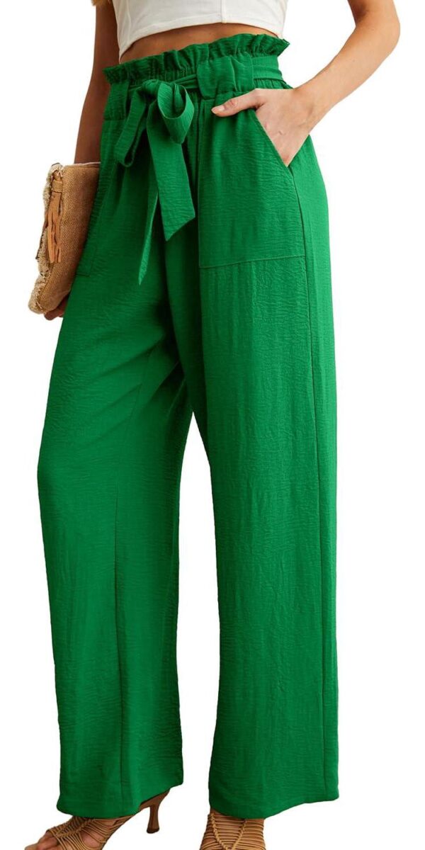 IWOLLENCE Women's Wide Leg Pants with Pockets High Waist Adjustable Knot Loose Casual Trousers Business Work Casual Pants - Image 2