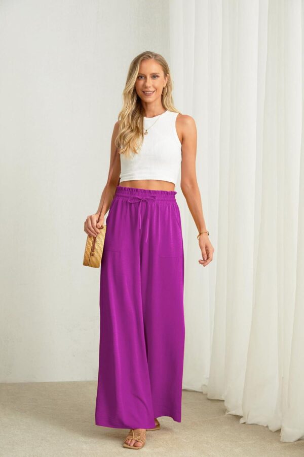 JINKESI Women Wide Leg Pants High Waist Loose Flowy Adjustable Tie Knot Trousers Business Casual Pants with Pockets - Image 5