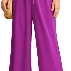 JINKESI Women Wide Leg Pants High Waist Loose Flowy Adjustable Tie Knot Trousers Business Casual Pants with Pockets