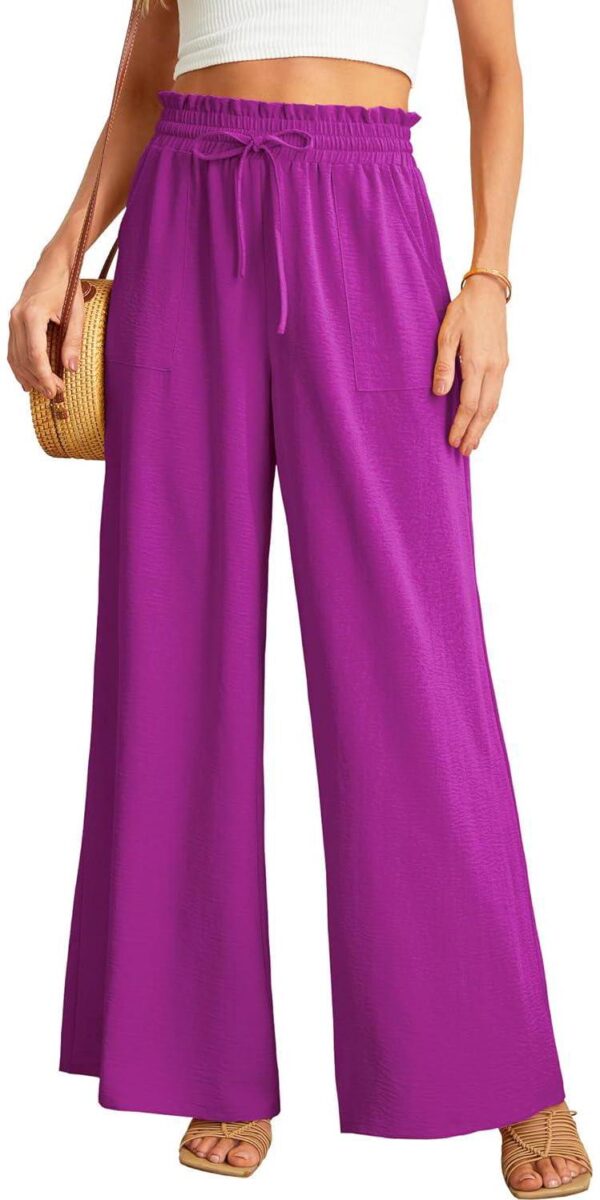 JINKESI Women Wide Leg Pants High Waist Loose Flowy Adjustable Tie Knot Trousers Business Casual Pants with Pockets