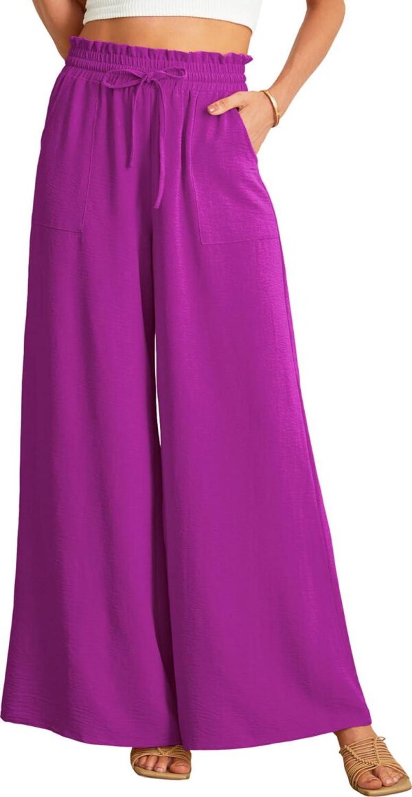 JINKESI Women Wide Leg Pants High Waist Loose Flowy Adjustable Tie Knot Trousers Business Casual Pants with Pockets - Image 2
