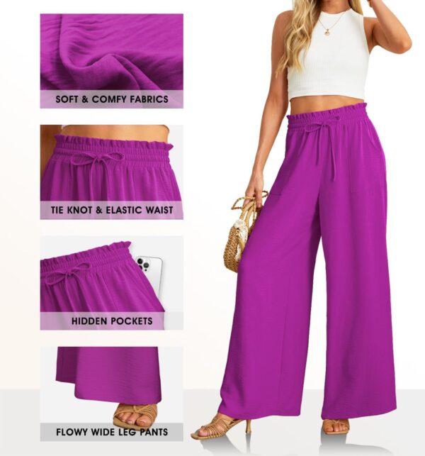 JINKESI Women Wide Leg Pants High Waist Loose Flowy Adjustable Tie Knot Trousers Business Casual Pants with Pockets - Image 4