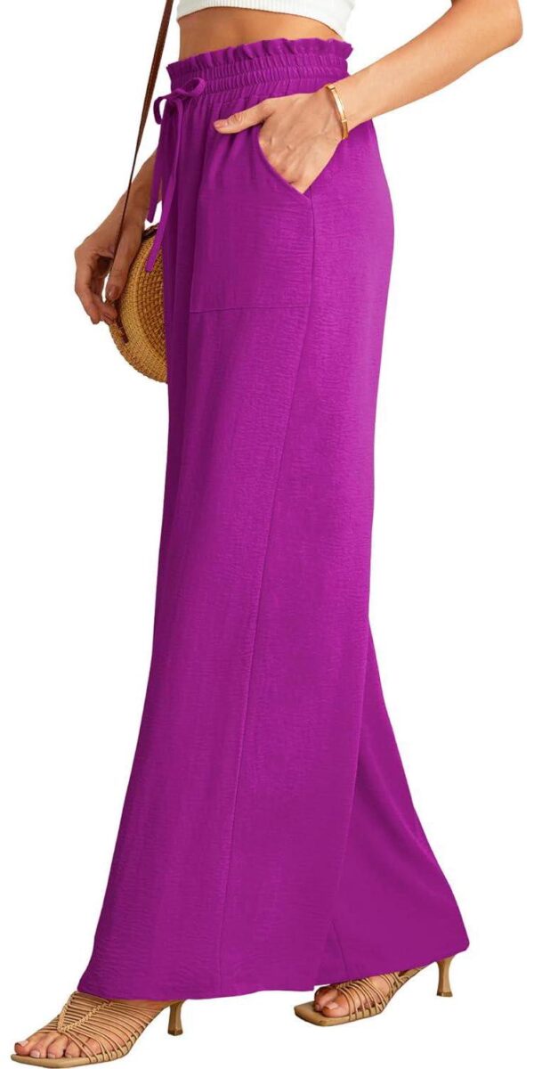 JINKESI Women Wide Leg Pants High Waist Loose Flowy Adjustable Tie Knot Trousers Business Casual Pants with Pockets - Image 3