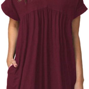 Jayscreate Women's Baby Doll Dress Summer Casual Tunic Pleated Flowy Swing Short Sleeve Black V Neck Mini Dress
