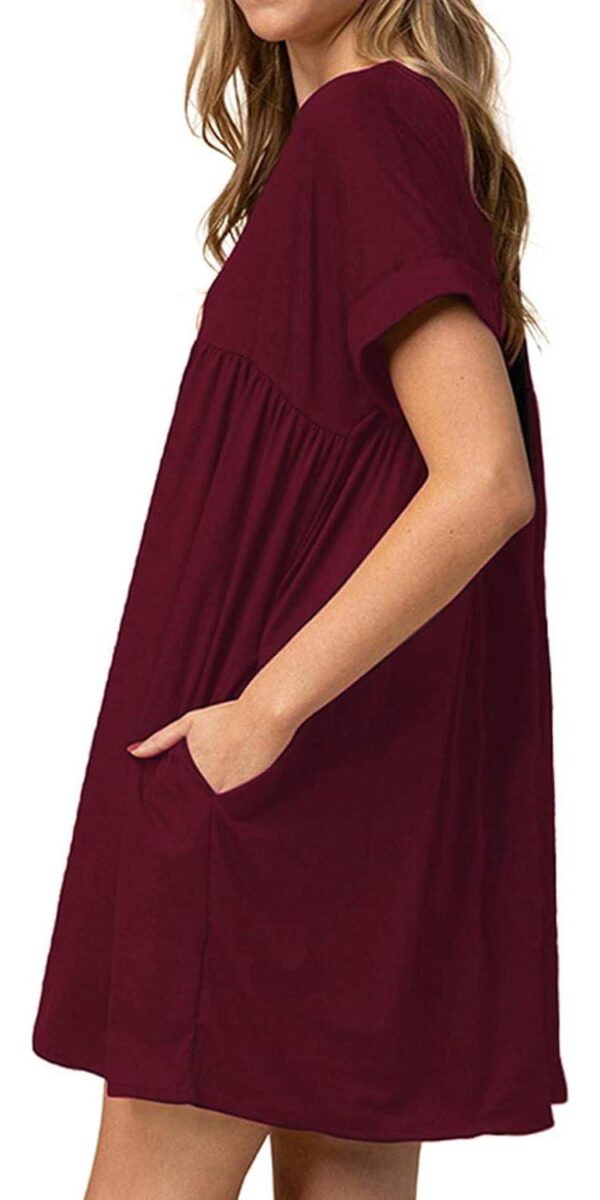 Jayscreate Women's Baby Doll Dress Summer Casual Tunic Pleated Flowy Swing Short Sleeve Black V Neck Mini Dress - Image 3