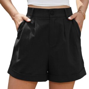Jouica Womens Summer High Waist Linen Shorts Roll Up Pleated Zippered Wrap Hem Wide Leg Shorts with Pockets