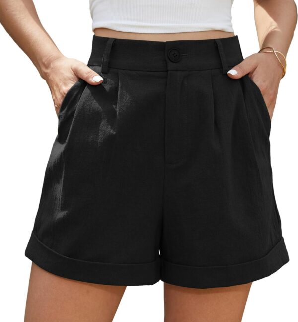 Jouica Womens Summer High Waist Linen Shorts Roll Up Pleated Zippered Wrap Hem Wide Leg Shorts with Pockets