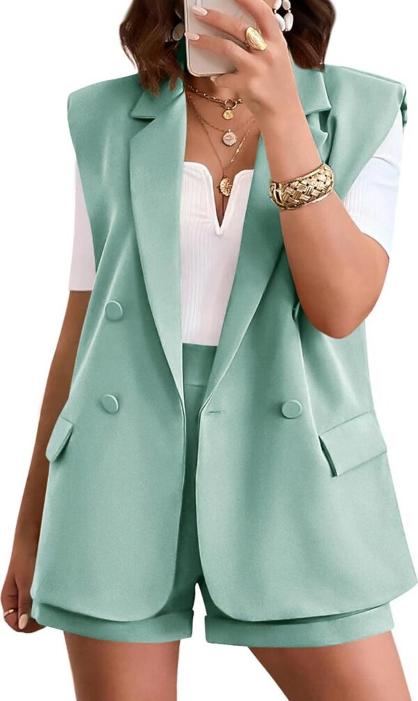 KIRUNDO Womens Fashion Two Piece Outfits 2024 Summer Business Casual Sleeveless Blazer Vest Shorts Set with Pockets