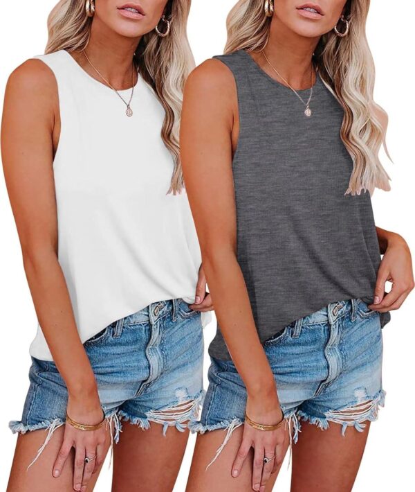 KKJ 2 Pack Womens Tank Tops Crew Neck Sleeveless Summer Cute Tops Loose Fit Basic Workout Casual Shirts 2024 Fashion Clothes - Image 2