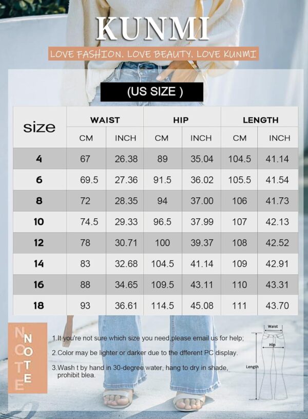 KUNMI Women's Flare Bell Bottom Jeans High Waisted Wide Leg Bootcut Jeans Stretchy Denim Pants - Image 7