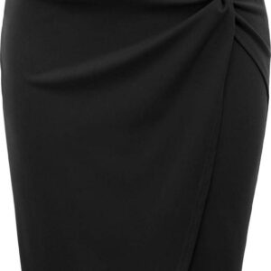 Kate Kasin Wear to Work Pencil Skirts for Women Elastic High Waist Wrap Front Knee Length Bodycon Skirt Tummy Control