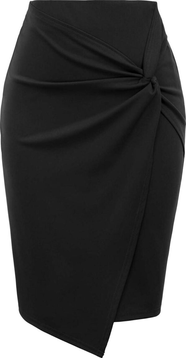 Kate Kasin Wear to Work Pencil Skirts for Women Elastic High Waist Wrap Front Knee Length Bodycon Skirt Tummy Control