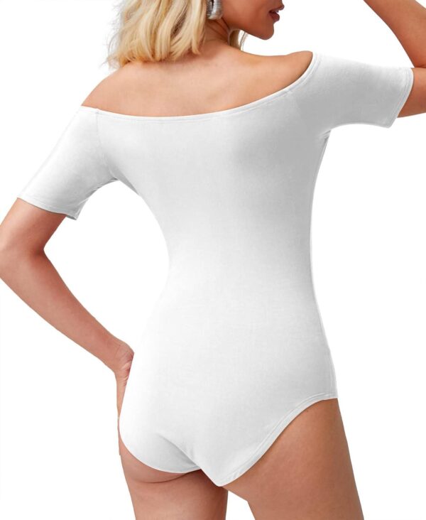 LAOALSI Women's Off Shoulder Bodysuit Short Sleeve Slim Fit Casual Basic Body suit Tops T Shirts - Image 3