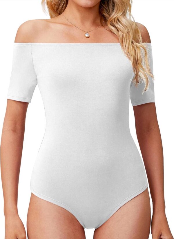 LAOALSI Women's Off Shoulder Bodysuit Short Sleeve Slim Fit Casual Basic Body suit Tops T Shirts