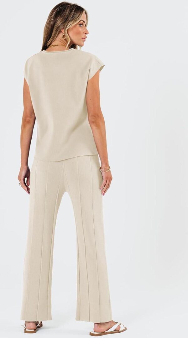 LILLUSORY 2 Piece Outfits for Women Casual Dressy Knit Lounge Sets Cap Sleeve High Low Top and Elastic Waisted Pleated Pants - Image 4