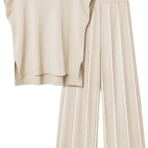 LILLUSORY 2 Piece Outfits for Women Casual Dressy Knit Lounge Sets Cap Sleeve High Low Top and Elastic Waisted Pleated Pants